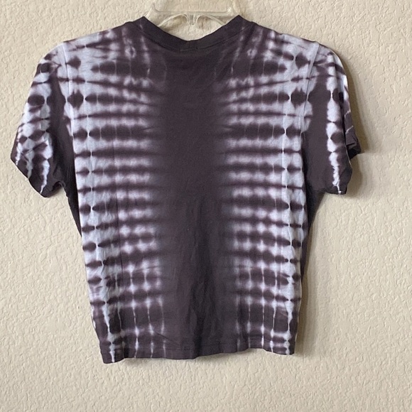 MONROW Tie Dye Drawstring Cropped V-neck Ruched Tee Size S - Picture 5 of 7